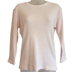Vtg Y2K 2000 Gap Thermal Shirt Sz L Crew Neck Pink White Striped 100% Cotton